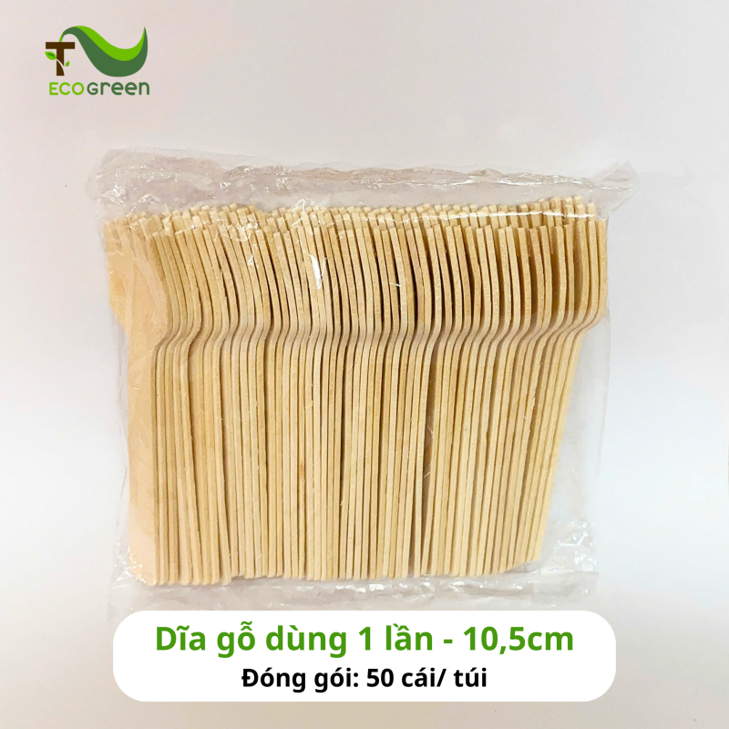 Dĩa gỗ 10,5cm dùng 1 lần được đóng gói 50 cái/túi. 