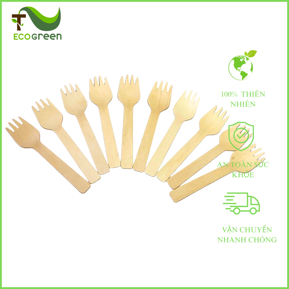 dĩa gỗ dùng 1 lần 10,5cm - T2ECOGREEN