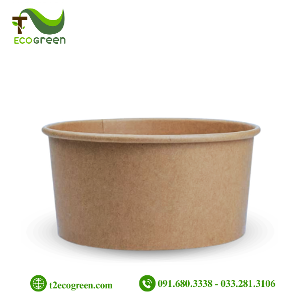 Bát (tô) giấy nâu kraft dùng 1 lần có nắp PP 1000ml (32oz)