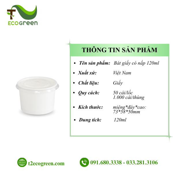 Alternative view of Bát (tô) giấy trắng dùng 1 lần có nắp PP 120ml (4oz)