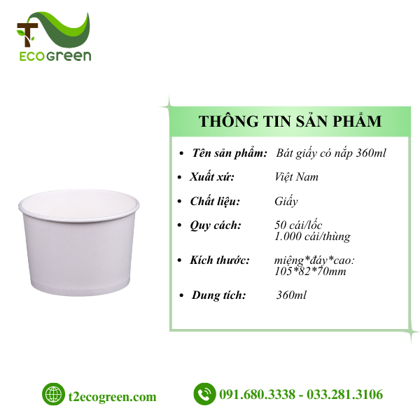 Alternative view of Bát (tô) giấy trắng dùng 1 lần có nắp PP 350ml (12oz)