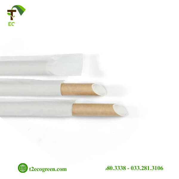 Alternative view of Ống hút giấy dùng 1 lần - nâu kraft phi 12 có màng bọc