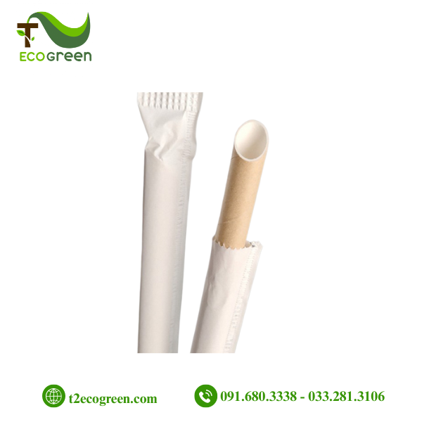 Ống hút giấy dùng 1 lần - nâu kraft phi 12 có màng bọc