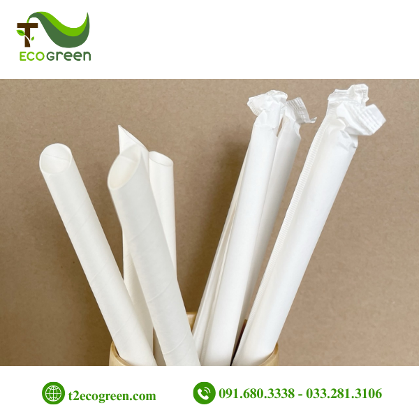 Alternative view of Ống hút giấy dùng 1 lần - trắng phi 12 có màng bọc