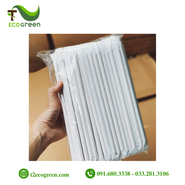 Alternative view of Ống hút giấy dùng 1 lần - trắng phi 6 có màng bọc