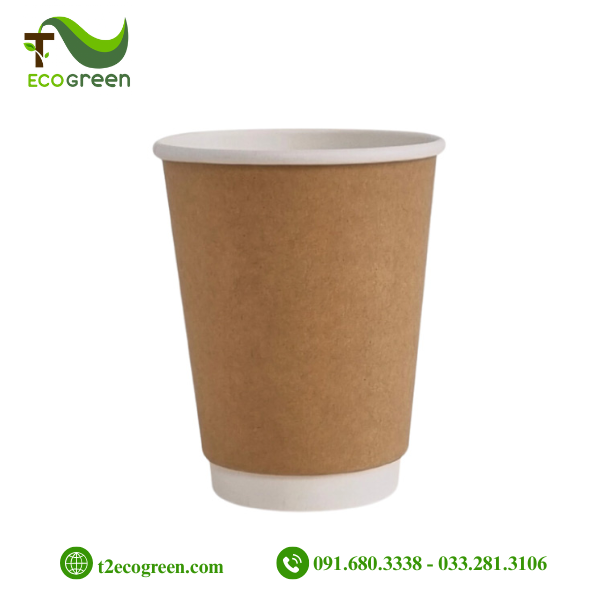 Cốc (ly) giấy 2 lớp kraft dùng 1 lần 400ml (12oz)