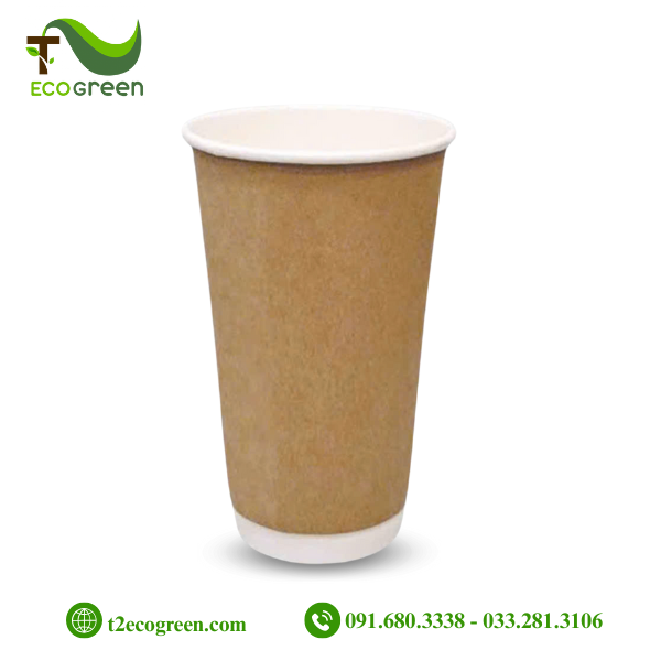 Cốc (ly) giấy 2 lớp kraft dùng 1 lần 650ml (22oz)