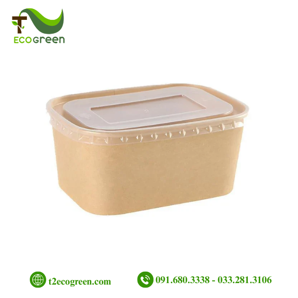 Tô giấy chữ nhật kraft có nắp trong 1000ml