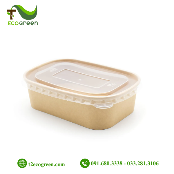 Tô giấy chữ nhật kraft có nắp trong 750ml