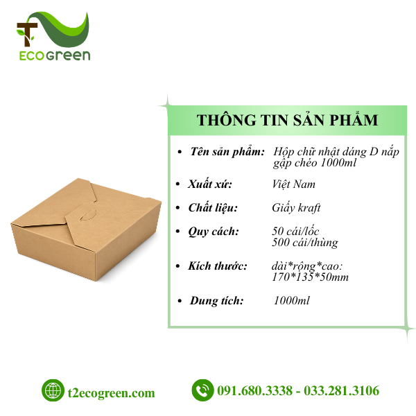 Alternative view of Hộp chữ nhật dáng D nắp gập chéo 1000ml