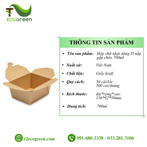 Alternative view of Hộp chữ nhật dáng D nắp gập chéo 700ml