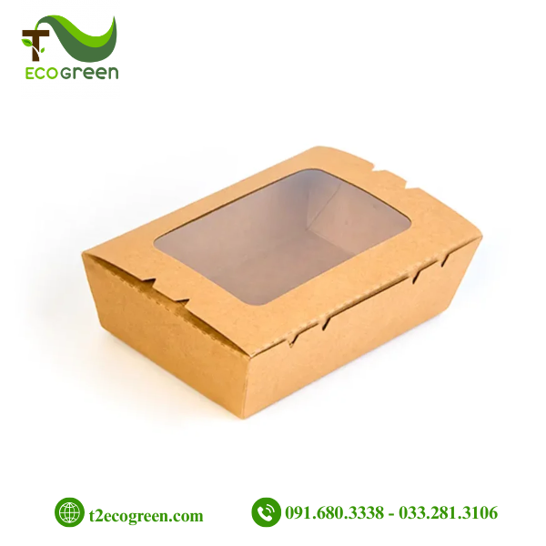 Hộp chữ nhật dáng W nắp gài có cửa sổ 1600ml