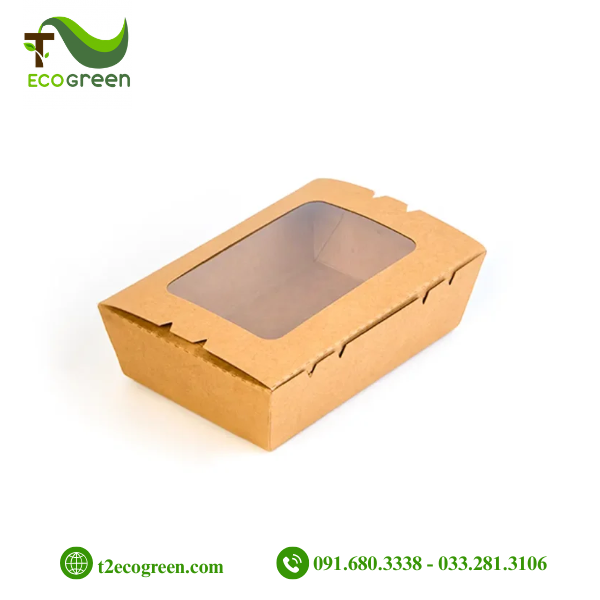 Hộp chữ nhật dáng W nắp gài có cửa sổ 900ml