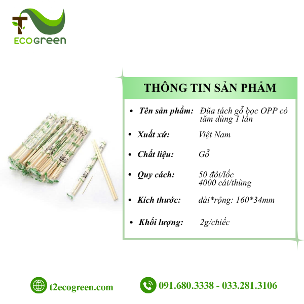 Alternative view of Đũa tách gỗ bọc OPP có tăm dùng 1 lần