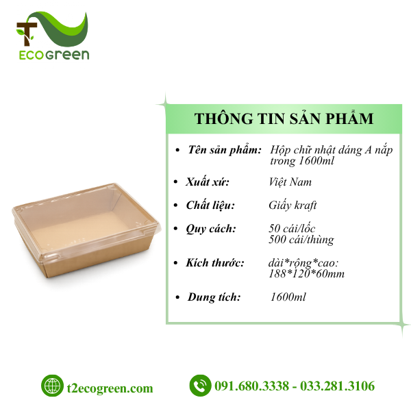 Alternative view of Hộp chữ nhật dáng A nắp trong 1600ml