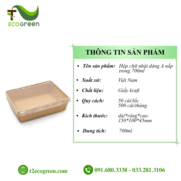 Alternative view of Hộp chữ nhật dáng A nắp trong 700ml