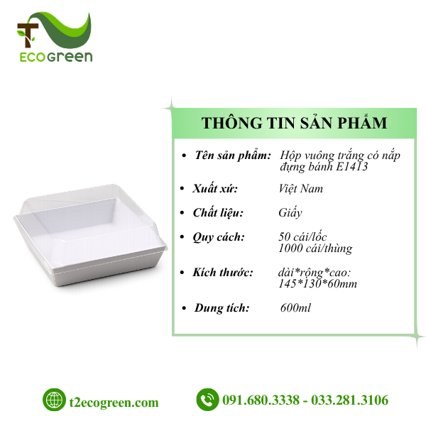 Alternative view of Hộp vuông trắng có nắp đựng bánh E1413